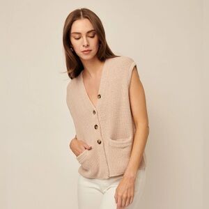 Line the Label Olive Button Sweater Vest in Walnut